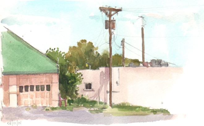 Garage, watercolor and graphite on paper, 5 x 7"