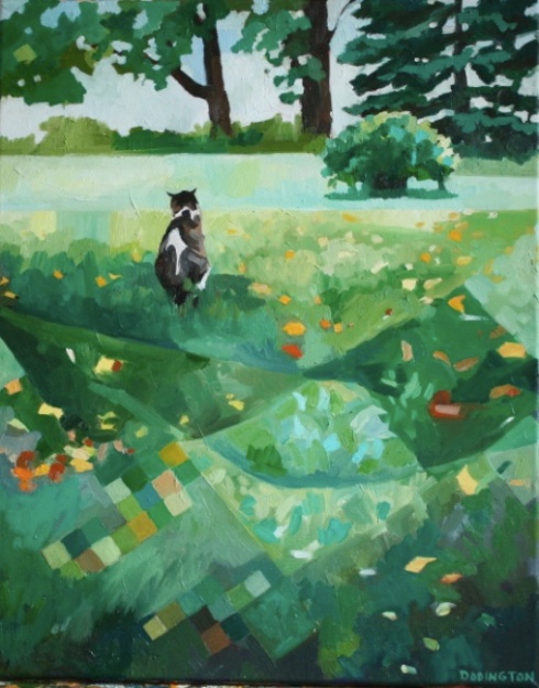 Cat in Yard, oil/canvas, 16 x 20"