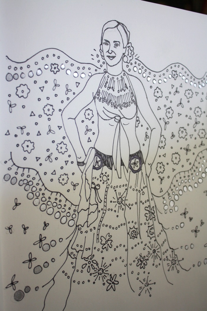 ink drawing of belly dancer