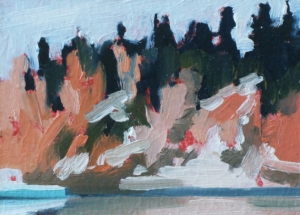 oil on masonite painting of boat in St. Martins winter